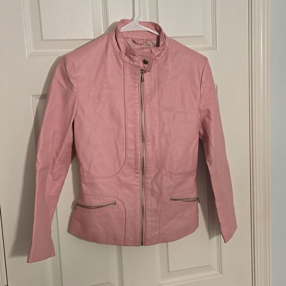 Absolute leather pink lambskin leather small petite womens jacket - Picture 1 of 6